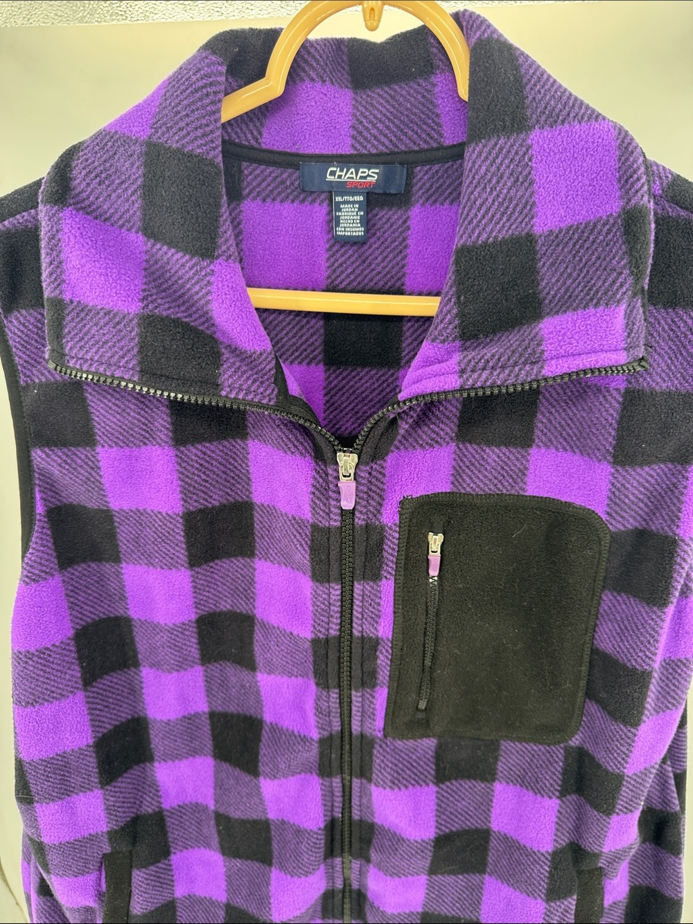 Chaps Purple and Black Buffalo Plaid Fleece Zip Vest plus outdoor fall Gorpcore - Picture 3 of 11